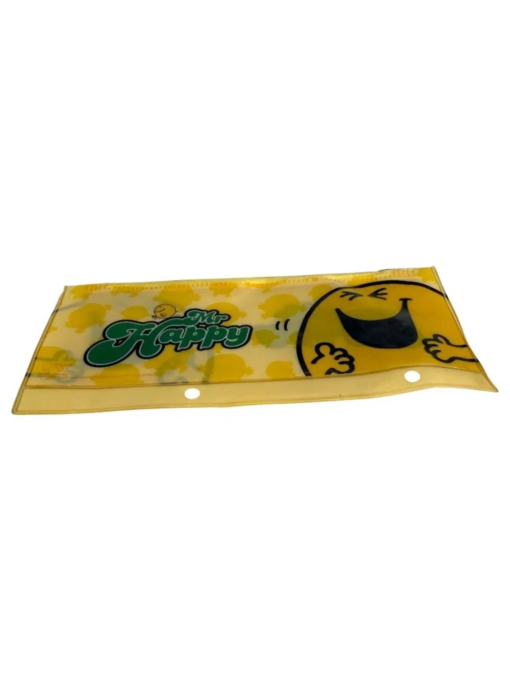 2012 Mr. Happy Zip Pencil Case Binder Ring Holes Yellow Green Mr Men Little Miss